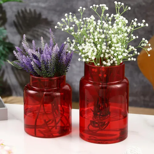 Vista 19 de Jarrón grande de vidrio, florero de vidrio ámbar de 9 pulgadas, jarrones grandes para ramo, jarrones altos de boca ancha para flores, hogar, boda