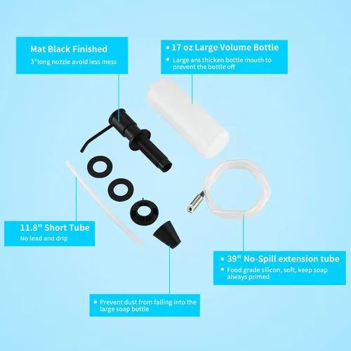 Vista 5 de CREA Dispensador de jabón de cocina, dispensador de jabón para encimera para fregadero de cocina, dispensador de jabón integrado negro