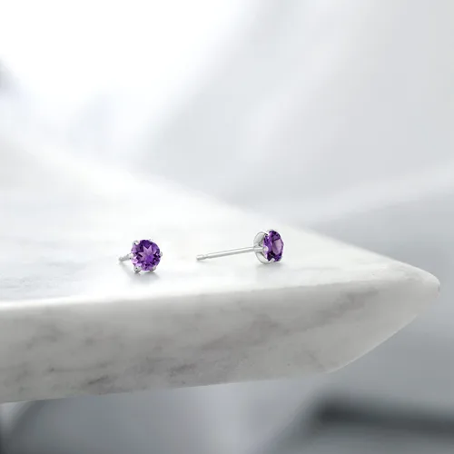 Vista 4 de Gem Stone King Pure PT950 Platinum 950 Six Prong 3.5MM Round Gemstone Birthstone Stud Earrings For Women Men