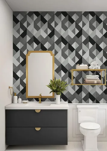 Vista 5 de NextWall Stacy Garcia Home Marquetry Papel tapiz geométrico para despegar y pegar (Greystone)