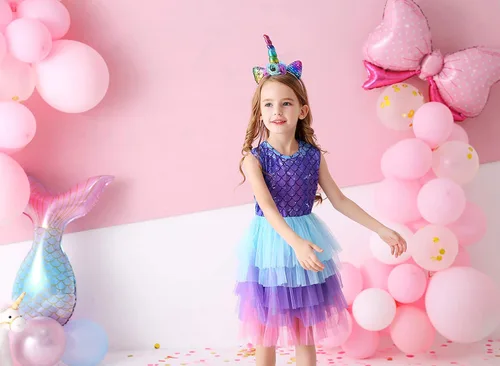 Vista 6 de DXTON Vestidos de verano de manga corta tutú para niña, para fiesta, boda, cumpleaños