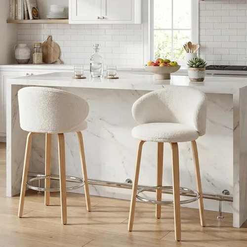 Vista 2 de Ya-Home Taburetes de bar modernos, taburetes de bar Sherpa de 26 pulgadas de altura de mostrador con patas de madera, sillas de bar con respaldo