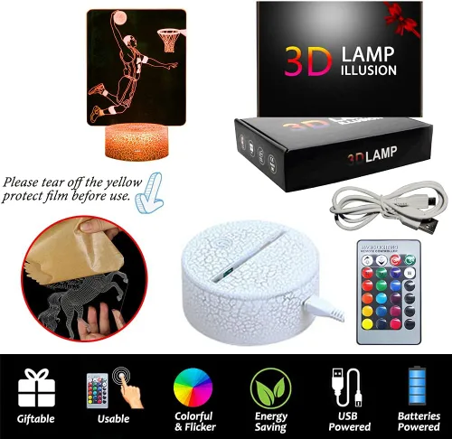Vista 5 de Luces nocturnas de jugador de baloncesto 3D, lámpara de ilusión decorativa LED con control remoto y botón inteligente, luz intercambiable de 16