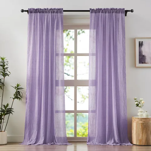 Vista 20 de Anpark - Cortinas traslúcidas de terracota de 96 pulgadas de largo para dormitorio y sala de estar, elegantes cortinas de lino de algodón