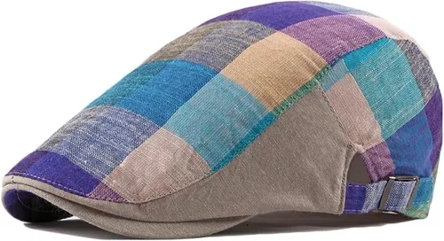 Vista 2 de Paquete de 2 sombreros de Newsboy para hombre, gorra plana, ajustable, a cuadros, hiedra, Gatsby, cabbie, conducción, golf, boina