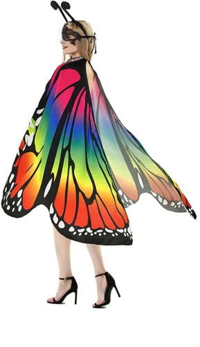 Vista 3 de QUCH Butterfly Costume for Women Butterfly Wings for Women Fairy Wings Cape with Mask and Antenna Headband Halloween Costumes