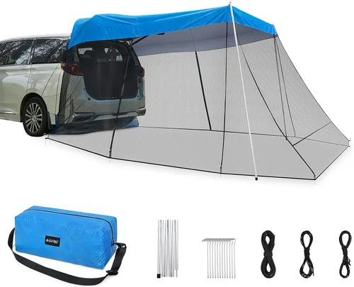 Vista 8 de G4Free Toldo Refugio Solar para Automóvil con Mosquitera, Carpa Portátil para SUV Toldo de Sombra para Puerta Trasera para Camping al Aire Libre