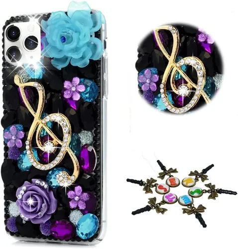 Vista 6 de Sparkle - Funda compatible con Samsung Galaxy A14 5G, elegante funda 3D hecha a mano con diamantes de imitación de estrella musical, diseño