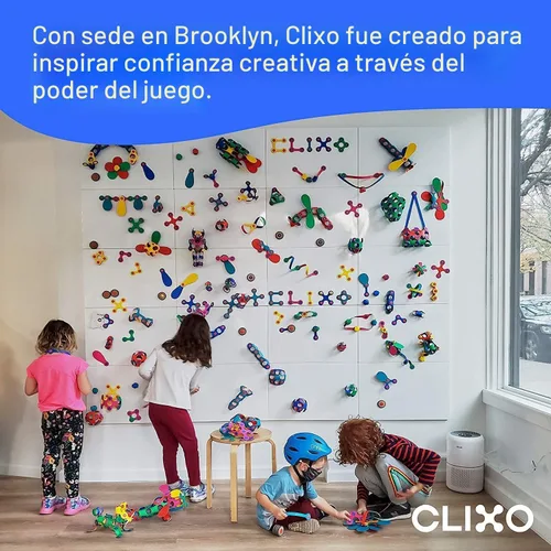 Vista 8 de Clixo Rainbow Pack, juguetes de construcción magnéticos flexibles para niños (42 unidades, 4+) Flexible Imagination STEM magnet toys for travel.