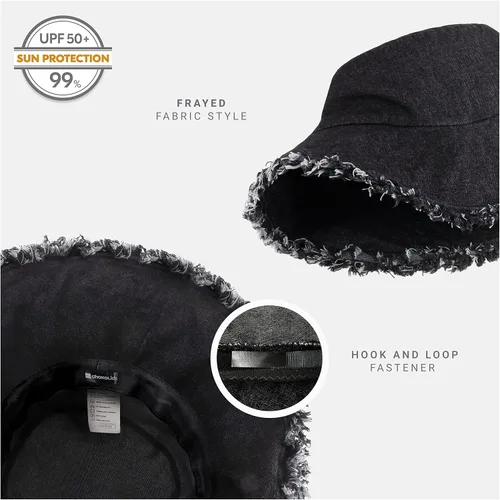Vista 2 de CHOK.LIDS Sombreros de pescador deshilachados para mujeres y hombres, unisex, de algodón lavado, flexible, de ala ancha, boonie, para exteriores