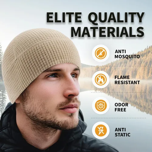 Vista 2 de 2 Pack Grid Fleece Beanie Watch Cap Waffle Beanie Tactical Army Military Skull Cap, All Weather Beanie