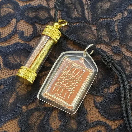 Vista 9 de Amuleto tailandés Buddha colgantes Somdej Lp Talismán sagrado para hombres y mujeres, dijes Takrut Kings 3 colores plata oro NAT con NAT Yantra 5