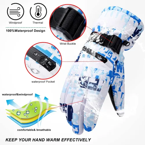 Vista 2 de Avicill Guantes de esquí para nieve, guantes de nieve para hombre, guantes de nieve impermeables para mujer, guantes de snowboard para exteriores