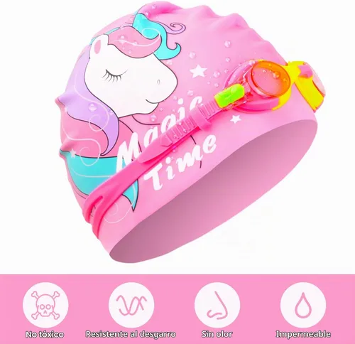 Vista 2 de Gorros de natación para niñas, gorro de natación de silicona para niños pequeños, gorros de natación duraderos y cómodos para niñas
