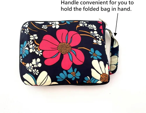 Vista 8 de Bolsas de comestibles plegables reutilizables con cremallera (azul floral)