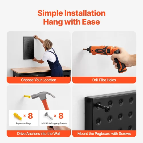 Vista 6 de VEVOR Paneles de metal con clavijas, tablero perforado de 24" x 12", 2 paneles, organizador de pared resistente con accesorios, para sala de estar