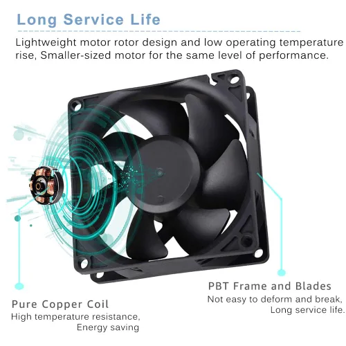 Vista 5 de GDSTIME EC AXIAL 8025, ventilador de magdalenas 110 V 115 V 120 V 220 V 240 V CA 3.150 in x 0.984 in pequeño ventilador de refrigeración sin
