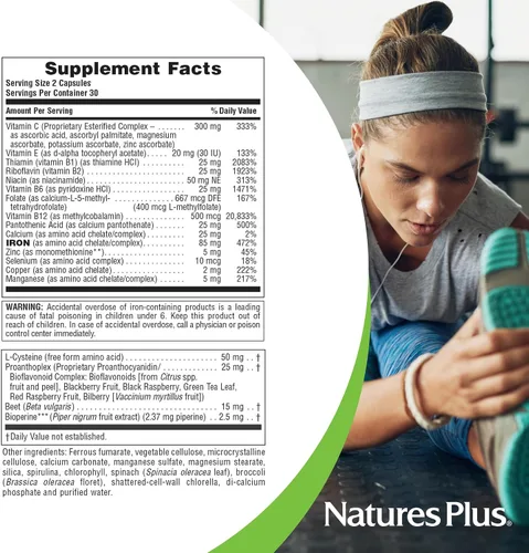 Vista 4 de NaturesPlus Hema-Plex Iron - 60 cápsulas de acción rápida - 85 mg de hierro quelado + vitamina C y bioflavonoides para glóbulos rojos saludables
