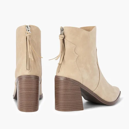 Vista 6 de Coutgo Botines occidentales para mujer, con puntera puntiaguda, tacón medio, apilado, con cremallera