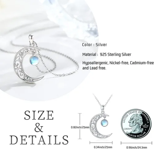 Vista 6 de Moon Necklace 925 Sterling Silver Moon StoneAmber Necklace Celtic Knot Moon Pendant Moon Jewelry Gifts Birthday Valentine's Day Gifts for Women