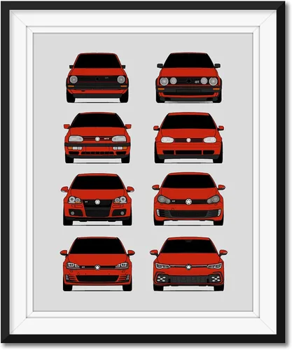 Vista 13 de Custom Car Posters Póster hecho a mano compatible con Volkswagen Golf GTI Generations e impresión de VW GTI (modelos de coche: MK1 a MK8)