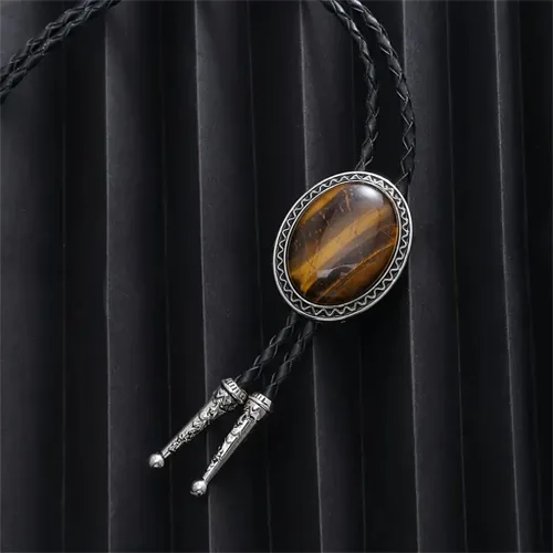 Vista 361 de Jeilwiy Corbata de bolo para hombre, corbata de vaquero occidental, collar de corbata de bolo dorado, corbata de cuero, corbata de Halloween