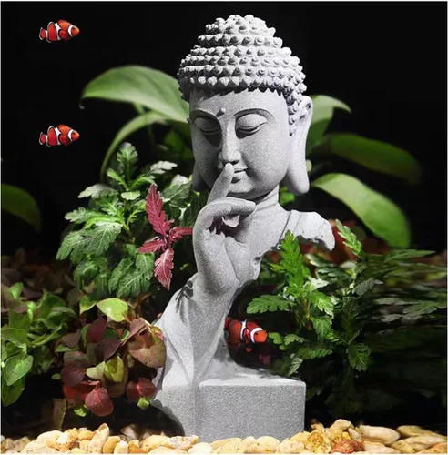 Vista 12 de livelyfish Estatua de Buda meditante, pecera, estatuas de Buda zen, figuras de pensador de piedra arenisca para acuario, jardín, decoración