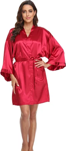 Vista 21 de Bata de boda para mujer, para novia, dama de honor, corta, de satén, kimono, batas de seda para prepararse, fiesta nupcial