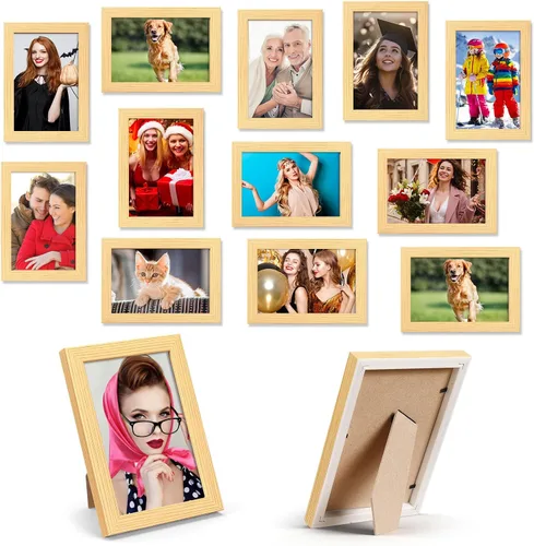 Vista 8 de Roowest Juego de 24 marcos de fotos a granel con lámina de acrílico de 4 x 6 pulgadas, marcos de fotos para collage con clavos invisibles y ganchos