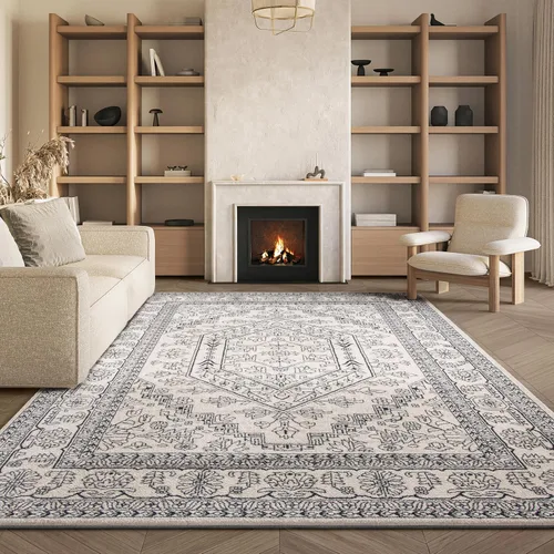Vista 68 de SAFAVIEH ADR108B - Tapete de la colección Adirondack, 2 pies 1 pulgada x 6 pies, marfil y plateado, diseño de medallón oriental, no desprende