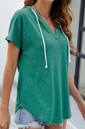 Vista 3 de NEKOSI Sudadera con capucha de manga larga para mujer, con cuello en V, estilo sudadera, ligera, estilo pullover