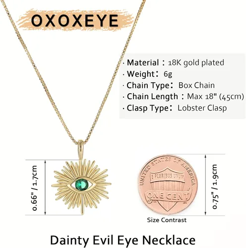 Vista 2 de Collar de mal de ojo chapado en oro de 18 quilates, delicado dije de moneda de girasol, cadena fina de oro con cuentas de cara sonriente, collares