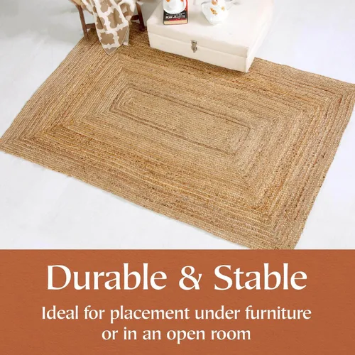 Vista 4 de MDS® 1 alfombra de área trenzada de yute tejida a mano de 2 x 3 pies, rectangular, alfombra decorativa reversible de arpillera 100% natural