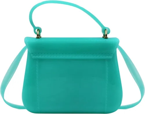 Vista 3 de Bolso pequeño para niñas pequeñas de gelatina de color caramelo, bolso cruzado de hombro, Azulclaro, Elegante, elegante