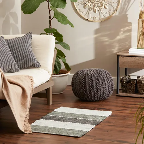 Vista 3 de DII Colección Chindi Rug Collection, reversible, hilo reciclado, teñido a mano, 2 x 3 pies, gris