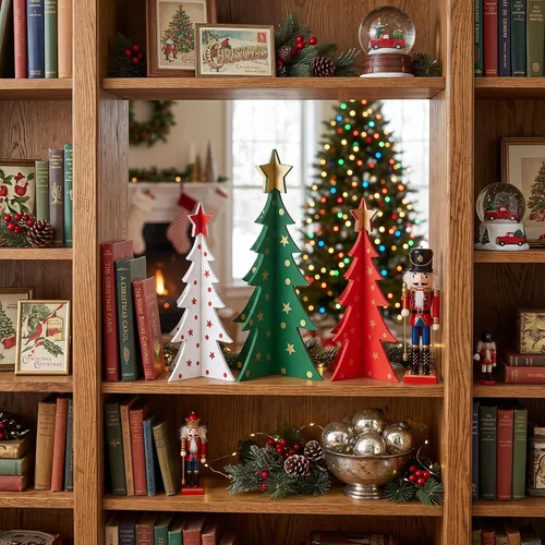 Vista 6 de DECSPAS Decoraciones de Navidad para Interiores, 3 Piezas Árboles de Navidad de Madera de 11 Pulgadas de Tamaño Grande para Centro de Mesa