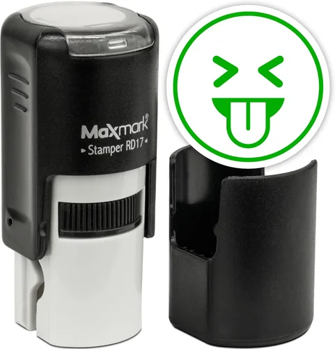 Vista 17 de MaxMark Sello de Emoji Autoentintado Redondo - Enojada - Tinta Negra