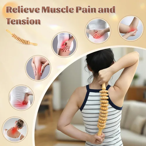 Vista 3 de Herramientas de rodillo de masaje de terapia de madera curvada, masajeador de drenaje linfático de madera, herramienta de masaje para celulitis