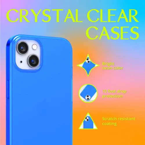 Vista 2 de FELONY CASE - Funda protectora transparente azul neón para iPhone 13 / iPhone 14, cubierta brillante absorbente de golpes de TPU y policarbonato
