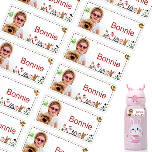 Vista 11 de 78 etiquetas personalizadas para niños con fotos impermeables, etiquetas de nombre personalizadas para suministros escolares, guardería, botellas