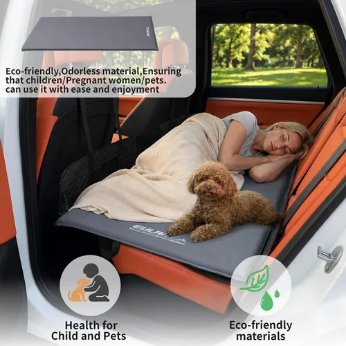 Vista 3 de Colchón de aire para asiento de Reat, almohadilla de camping autoinflable con bomba de aire Asiento trasero gris neutro
