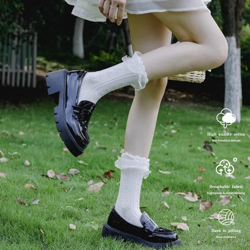 Vista 2 de SRYL Calcetines de tobillo para mujer, con volantes de encaje, cómodos, de algodón, a la moda, para damas, niñas, princesas