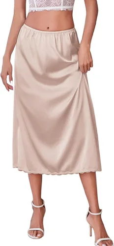 Vista 10 de Avidlove, ropa interior, enaguas satinada larga, Snip-it Half Slip, con encaje, lencería para mujer Beige