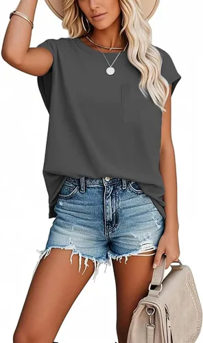 Vista 34 de CNFUFEN Camisetas de manga corta/larga para mujer, a la moda, casual, de verano, ligeras, sólidas, de moda