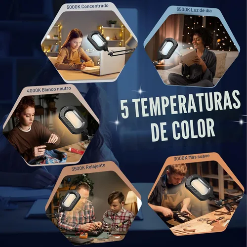 Vista 4 de Lupa 12X con luz y soporte, lámpara de aumento iluminada con 144 LED