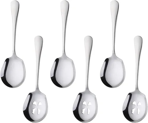 Vista 11 de Meisha - Juego de cucharas de servir, 3 cucharas de servir y 3 cucharas ranuradas, utensilios de servir de acero inoxidable azul para bufé