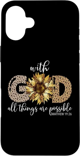 Vista 22 de iPhone 16 With God All Things Are Possible Leopard Sunflower Faith Case