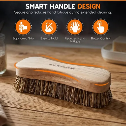 Vista 8 de Juego de cepillos de limpieza totalmente natural de madera Mango de madera Cepillo de cerdas de palmera para limpieza Productos de limpieza