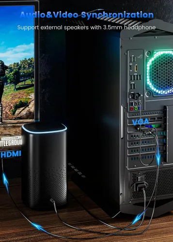 Vista 3 de Adaptador VGA a HDMI con Audio, FOINNEx VGA (Fuente) a HDMI (TV/Monitor), Convertidor Activo VGA a HDMI Macho a Hembra 1080P Dongle de Vídeo