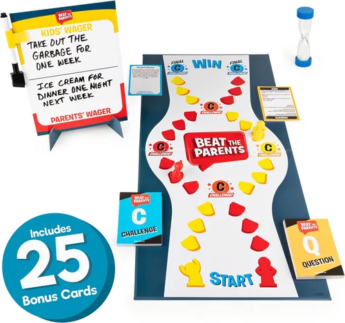 Vista 2 de Juego de Trivia Familiar Clásico Beat The Parents, Niños Contra Padres, con 25 Cartas de Bonificación para Edades de 6 años en adelante